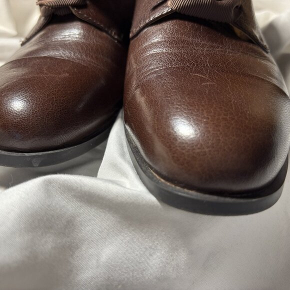 New Nine West Hwthalya Brown Leather Oxford Flats w/ Ribbon Laces – Size 6.5 - Picture 3 of 6